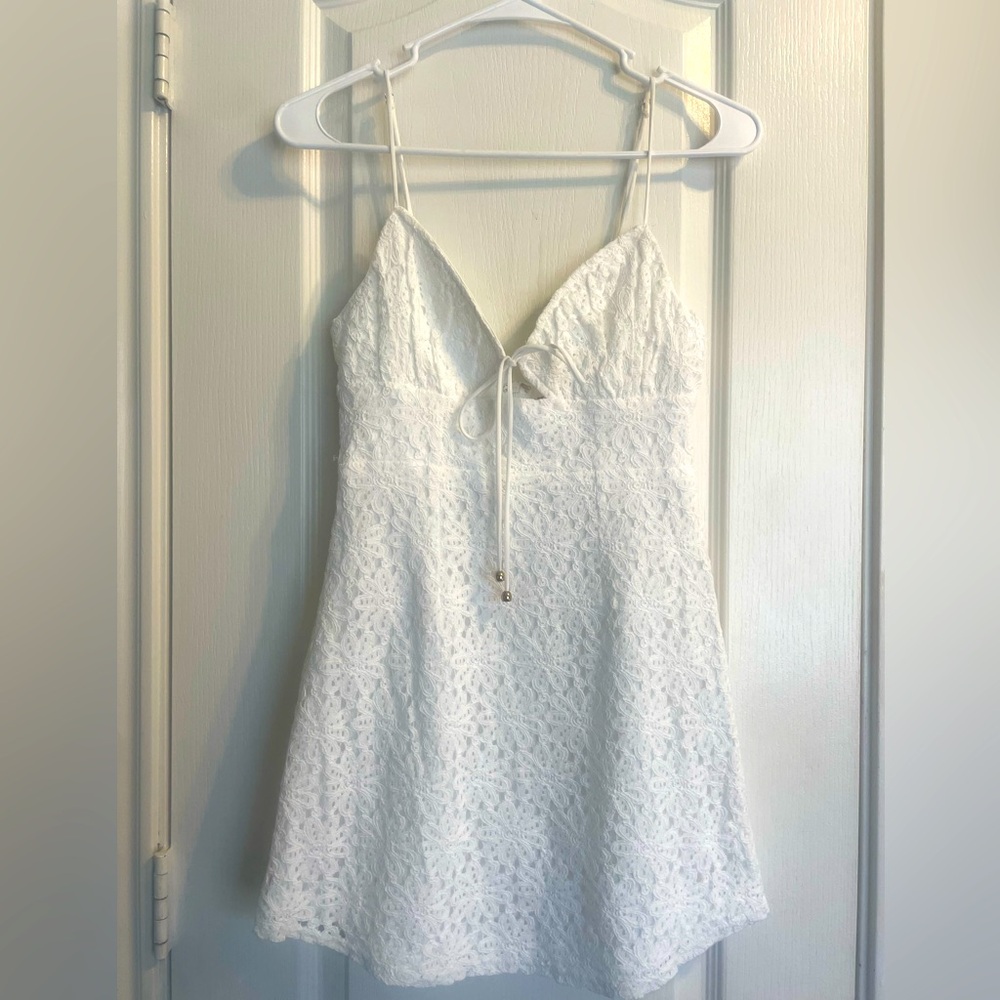 White Lace Spaghetti Strap Dress